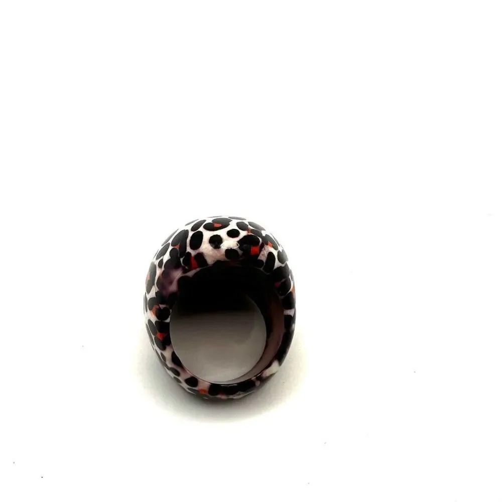 Black and orange leopard cocktail ring